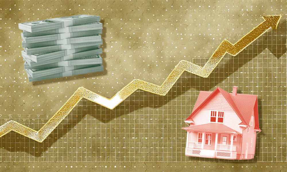 house and money with a graph shwoing growth