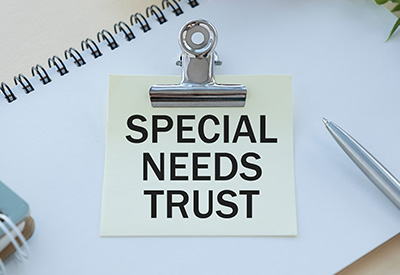 A note with 'Special Needs Trust' clipped to a board