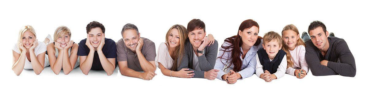 A blended family posing for a photo