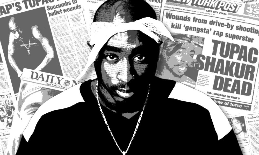 black and white image of Tupac Shakur