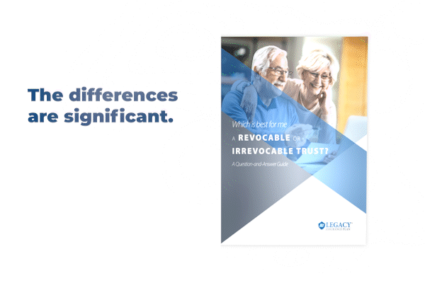 Booklet opening animation of our free requestable booklet 'Which is best for me a revocable or irrevocable trust?'