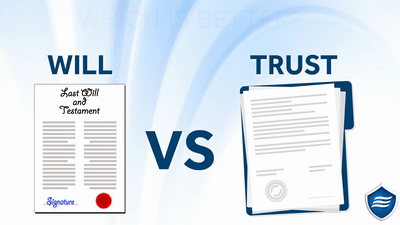 Booklet opening animation of our free requestable booklet 'Will vs. Trust: Which is Best for You?'