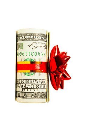 $100 dollar bills wrapped with a bow