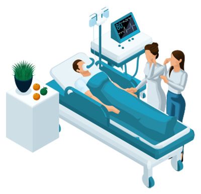a graphic of a DNR on a hospital bed surrounded by close family