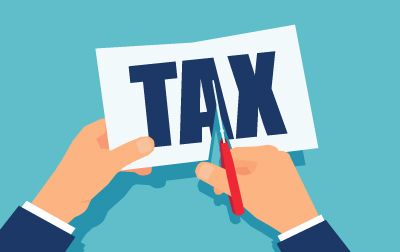 a cartoon of someone cutting a document with the title of TAX