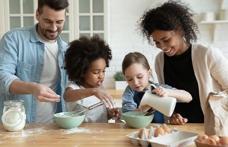 a blended family cooking together