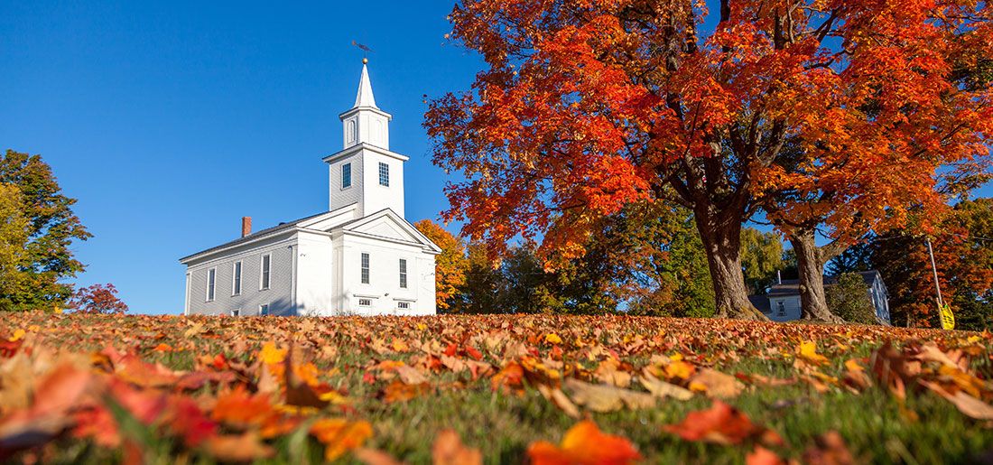 Photo of a church in the autumn