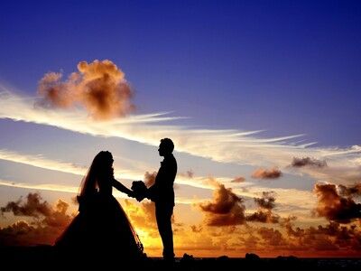 Sunset wedding photo