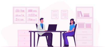 Graphic of a woman sitting with her doctor