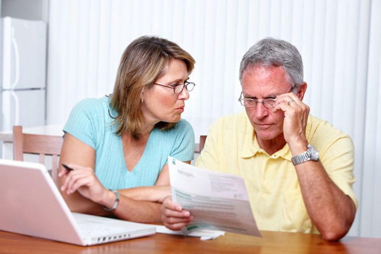 Senior couple discussing probate