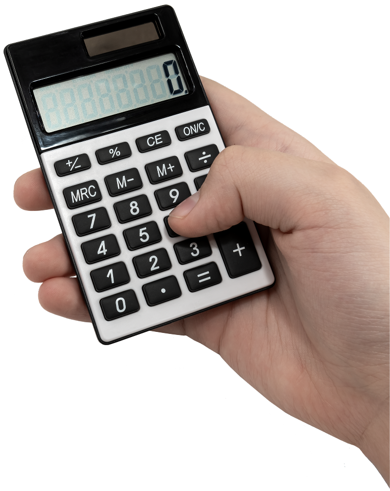 a hand holding a calculator