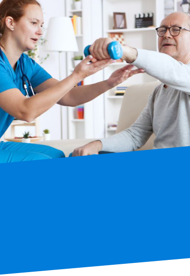 a nurse helping an elder excercise in home